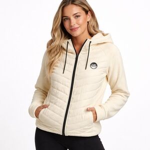 NEW Zyia Active Hybrid Fleece Quilted Hoodie Jacket XL Cream